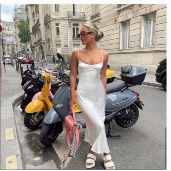 ZARA WHITE SATIN EFFECT CUT OUT BACK MIDI MAXI SLIP DRESS - Picture 15 of 17